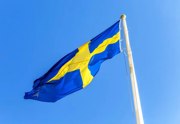 National flag of Sweden flying in the wind — Stock Photo, Image