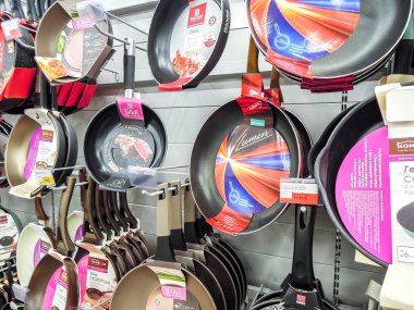 Various frying pans, cooking pots, utensils