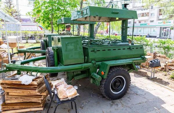 Samara Rússia Maio 2017 Fogão Cozinha Militar Metal Móvel Para — Fotografia de Stock