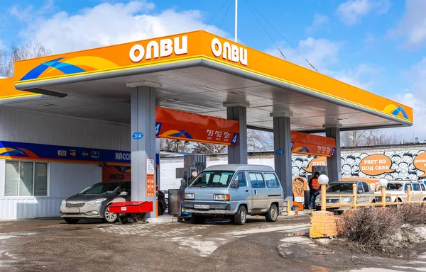 Samara Russland März 2017 Olvi Tankstelle Der Stadtstraße Bei Sonnigem — Stockfoto