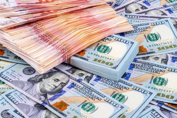 Cinq Millièmes Billets Banque Roubles Russes Dollars Américains — Photo
