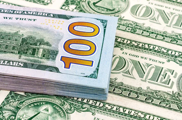 Heap Van Honderd Amerikaanse Dollar Bankbiljetten Geld Achtergrond Close — Stockfoto