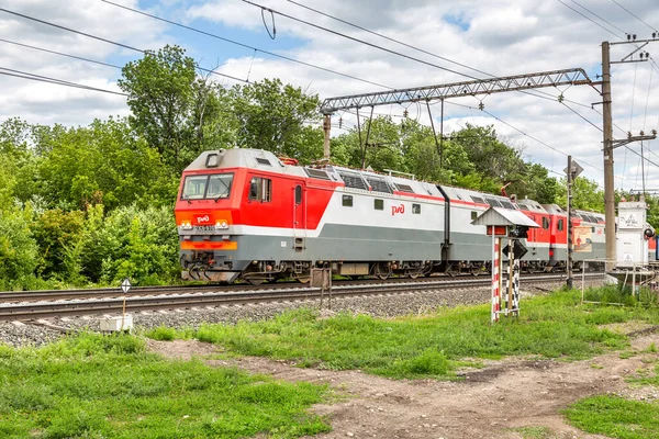 Penza Rusland Juli 2019 Russische Elektrische Locomotief Met Goederentrein Vrachttrein — Stockfoto