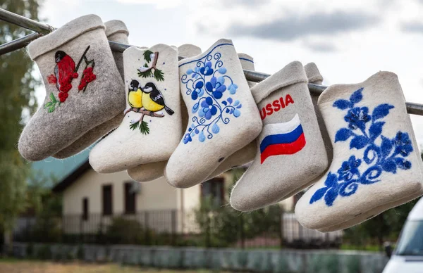 Lembranças Tradicionais Russas Botas Feltro Inverno Com Gavetas Calçado Nacional — Fotografia de Stock