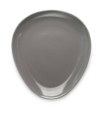 Beyaz bir arka plan üzerinde alışılmadık şekli gri mat tabak. İzole