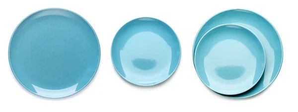 Tres variantes de platillos azules. Aislado sobre fondo blanco — Foto de Stock