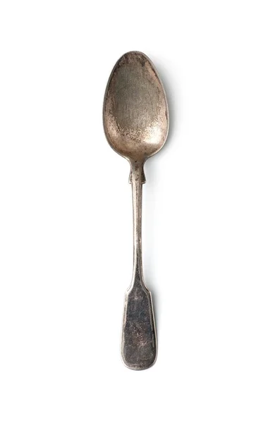 An old shabby tablespoon in a classic style. Isolated on white b — Stock Photo, Image