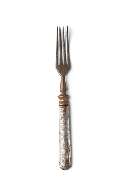 Old rusty dessert fork in a classic style. Isolated on white bac — Stock Photo, Image