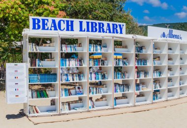  Free beach library opened  at the Black Sea resort of Albena. Bulgaria clipart