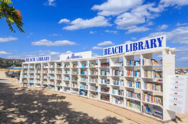 Free beach library opened  at the Black Sea resort of Albena. Bulgaria clipart