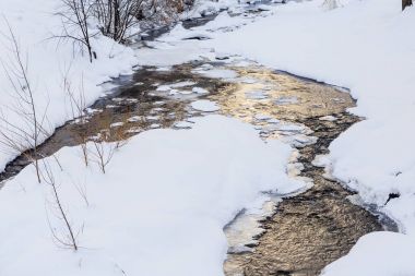 Kışın Belokurikha Nehri. Resort Belokurikha, Altay. Rusya