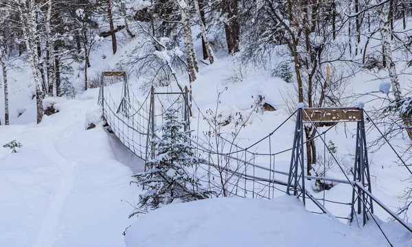 Kabel hangbrug over de rivier Belokurikha. Resort Belokurikha. Altai, Rusland — Stockfoto