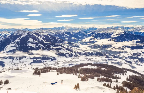 View from  the top of the mountain Hohe Salve. Ski resort  Soll, — Stock Photo, Image