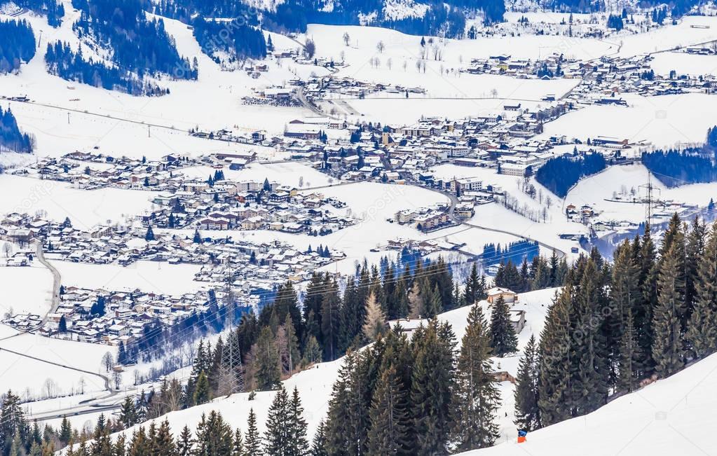 Mountains with snow in winter. Ski resort Westendorf. Tyrol