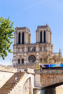 Batı cephesinde Katedrali Notre-Dame de Paris, köprü Petit P