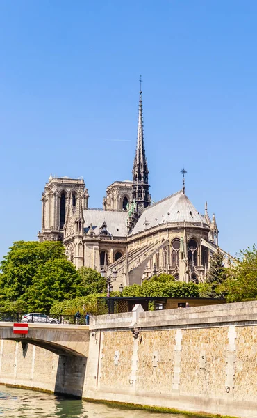 Notre Dame de Paris Katolik Hıristiyan Katedrali ile Seine Nehri — Stok fotoğraf