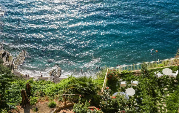 Patio of the hotel and  beach at Vico Equense. Italy