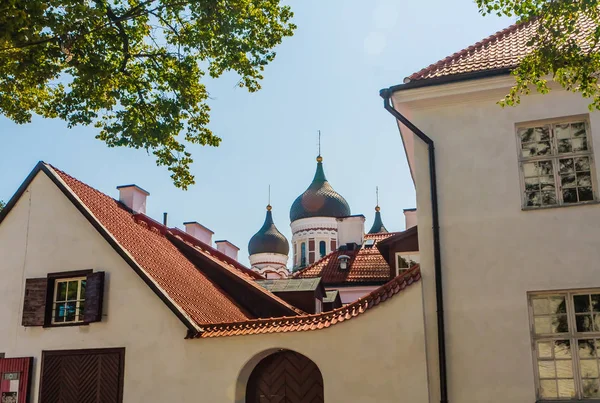 Alexander-Nevski-Cathedrall. Vista através de telhados de azulejos. Tallinn , — Fotografia de Stock