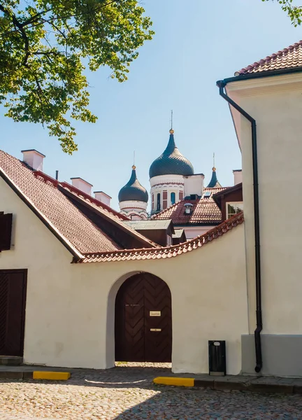 Cattedrale di Alexander-Nevski. Vista attraverso tetti piastrellati. Tallinn , — Foto Stock