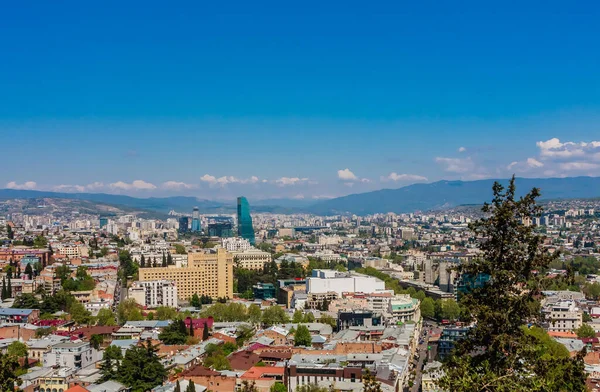 Panoramic view of Tbilisi city from Sololaki Hill, old town and — 图库照片