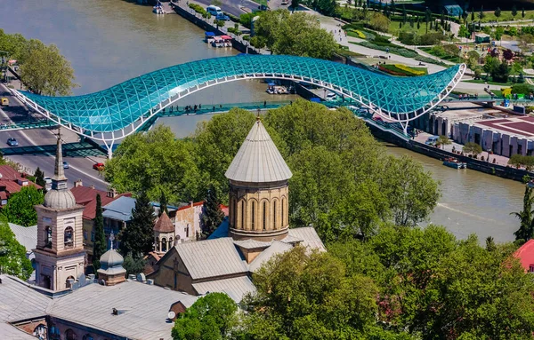 Panoramiczny Widok Miasto Tbilisi Sololaki Hil Stare Miasto Nowoczesnej Architektury — Zdjęcie stockowe