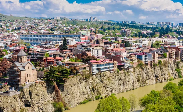 Panorámás Kilátás Nyílik Tbiliszi Város Sololaki Hill Régi Város Modern — Stock Fotó