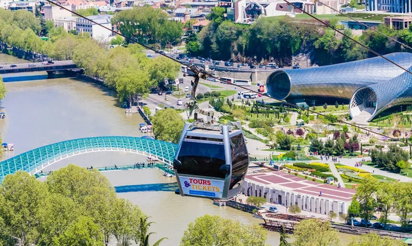 Vista Panorámica Ciudad Tbilisi Desde Cerro Sololaki Ferrocarril Funicular Puente — Foto de Stock