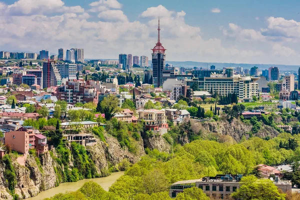 Panoramautsikt Över Tbilisi Stad Från Sololaki Hil Gamla Stan Och — Stockfoto