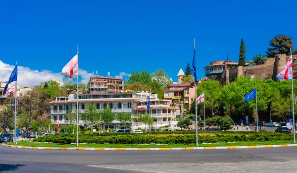 Europe Square Georgian Europe Union Flags Queen Darejan Palace Kopala — Stock Photo, Image