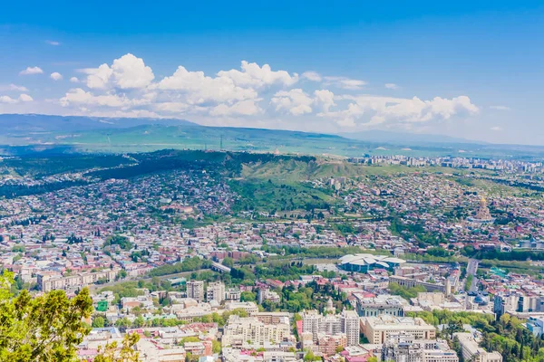 Vue Panoramique Ville Tbilissi Depuis Mont Mtatsminda Vieille Ville Architecture — Photo