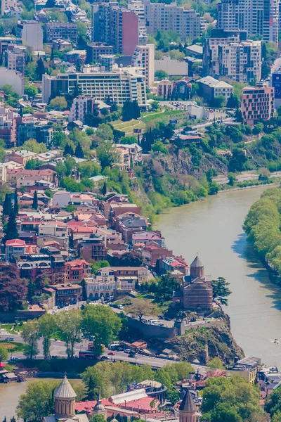 Vista Ciudad Tiflis Desde Mtatsminda Casco Antiguo Arquitectura Moderna Georgia —  Fotos de Stock