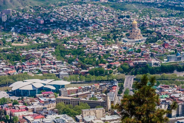 Vue Panoramique Ville Tbilissi Depuis Mont Mtatsminda Vieille Ville Architecture — Photo