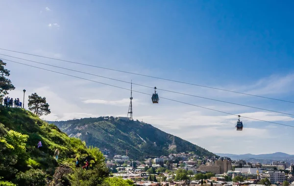 Rike Park Tan Gürcistan Eski Tiflis Kentindeki Narikala Kalesine Funicular — Stok fotoğraf