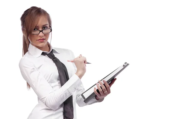 Beautiful girl secretary with glasses — Stock Photo, Image