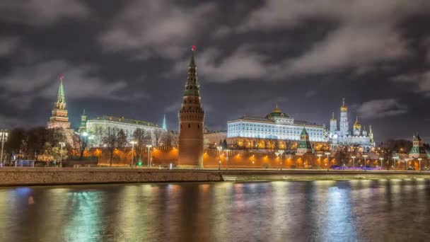 Widok na Kreml w zimową noc. Rosja — Wideo stockowe