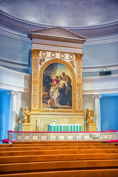 Helsinki Cathedral, the Finnish Evangelical Lutheran cathedral of the Diocese of Helsinki, Finland. Она также была известна как церковь Святого Николая до 1917 года. — стоковое фото