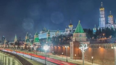 Moskova kremlin kış gece manzarası. Rusya