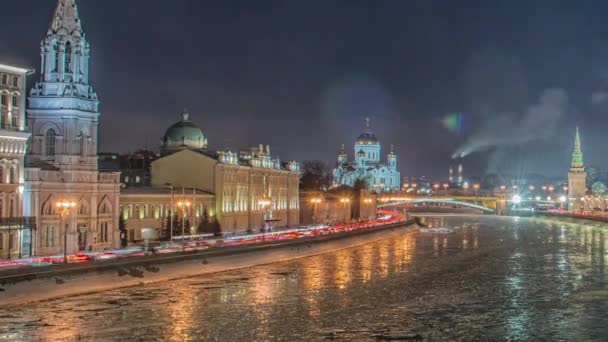 Vue sur Moscou Kremlin dans la nuit d'hiver. Russie — Video