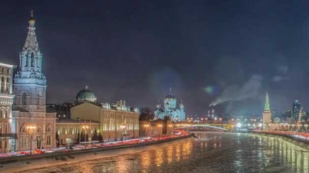 Moskova kremlin kış gece manzarası. Rusya — Stok video