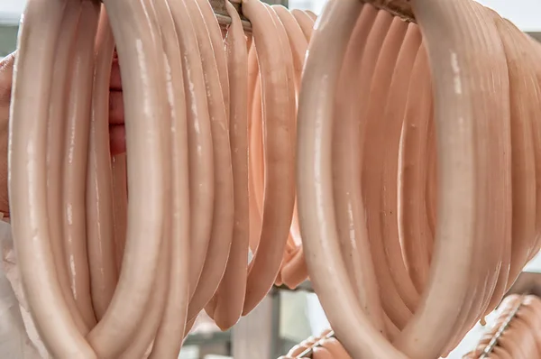 Sausage hanging in the warehouse — Stock Photo, Image