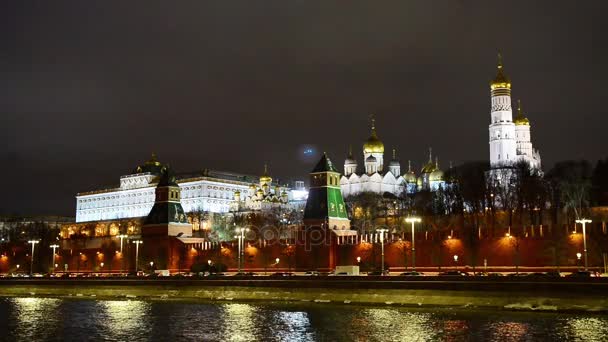 冬天的夜晚在莫斯科克里姆林宫的视图 俄罗斯 — 图库视频影像