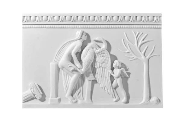 Klassisk marmorplate med antikk scene på hvit bakgrunn – stockfoto