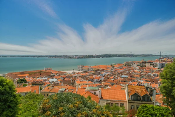 Panoramic view of Lisbon city and Tagus river — Stock Photo, Image