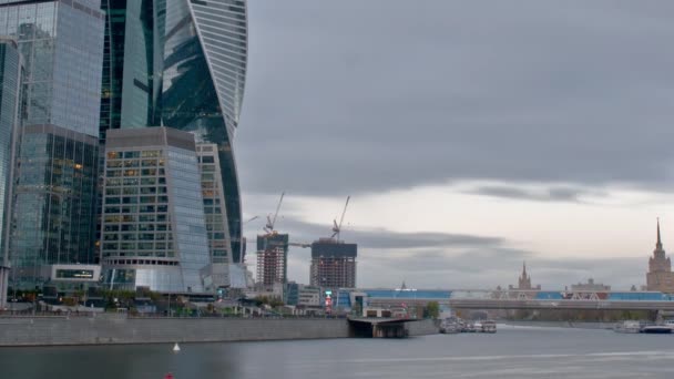 Moskou Rusland Stadsgezicht Zonsondergang Tijdapse Het Zakelijke Centrum Van Het — Stockvideo