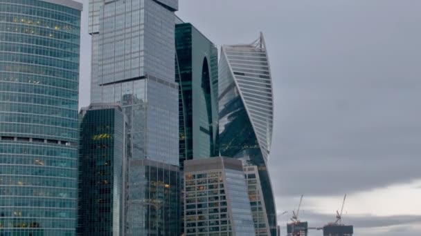 Moskou Rusland Stadsgezicht Zonsondergang Tijdapse Het Zakelijke Centrum Van Het — Stockvideo