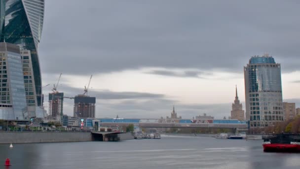 Москва Росія Цитадельний Захід Сонця Діловому Центрі Району Московської Річки — стокове відео