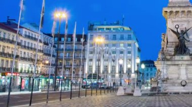 Restoratörlerin Anıtı, Lizbon, Portekiz 'deki Restorant Meydanı' nda hızlandırılmış zaman aşımı..