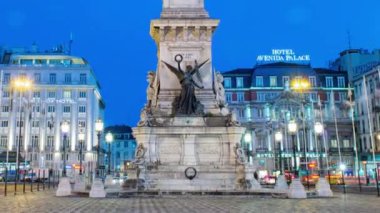 Restoratörlerin Anıtı, Lizbon, Portekiz 'deki Restorant Meydanı' nda hızlandırılmış zaman aşımı..