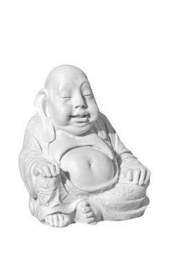 Netsuke - Beyaz arka planda izole edilmiş bornozlu Japon adam