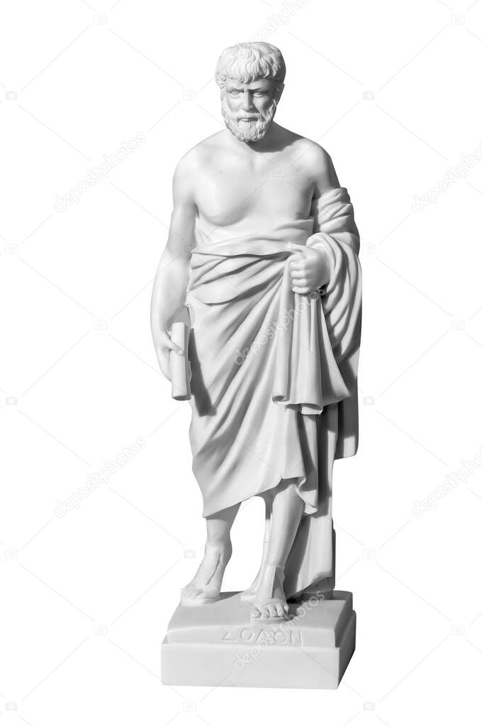 Classic marble statue of a man on a white background